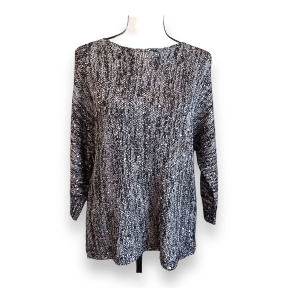 Chico's Black Heather Tone Sweater with Sequin, Size‎ 8